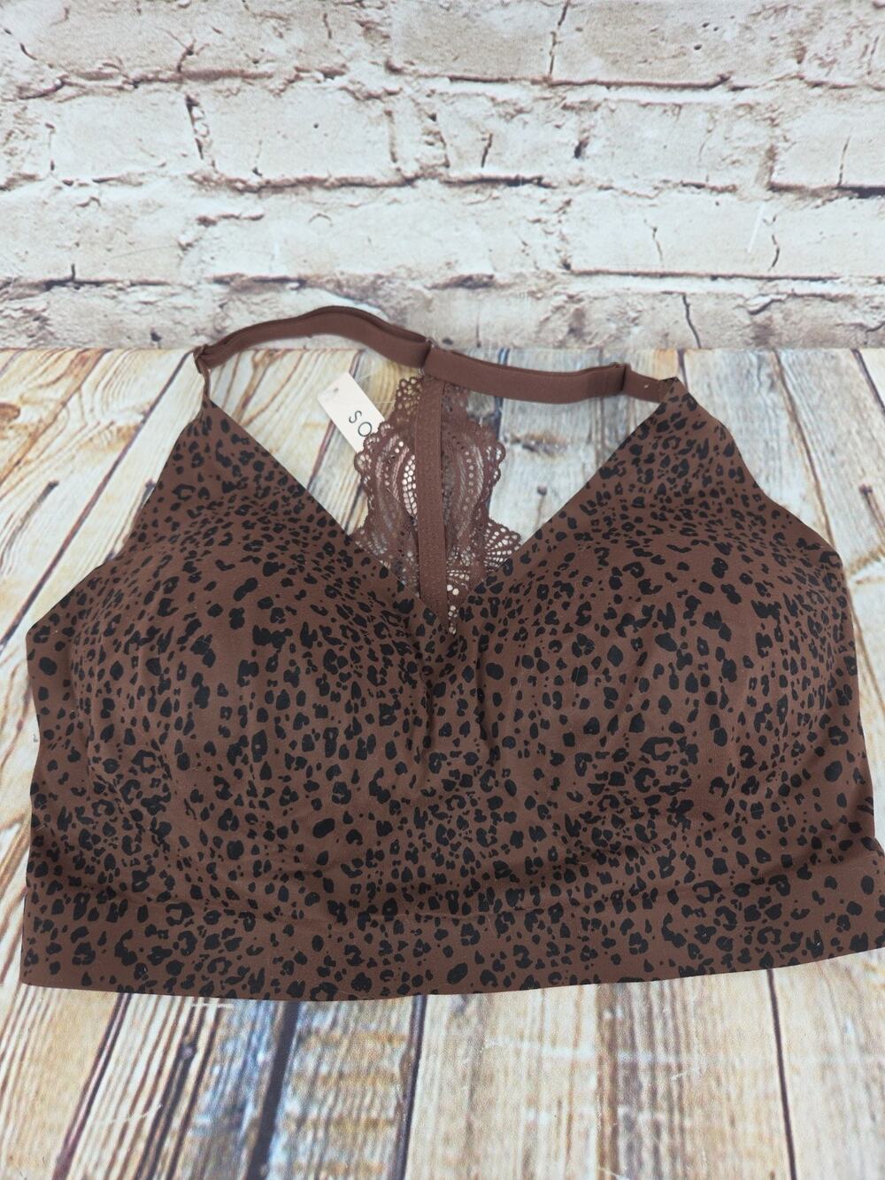 Soma Enbliss Racerback Bralette Size Large NEW Leopard Print Lace V-Neck Wireles
